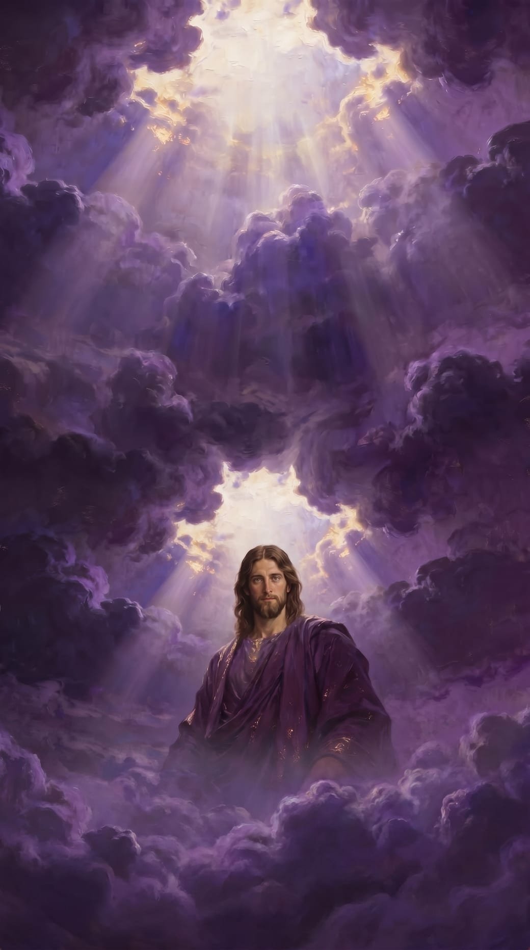Christ in purple light, painted in oil